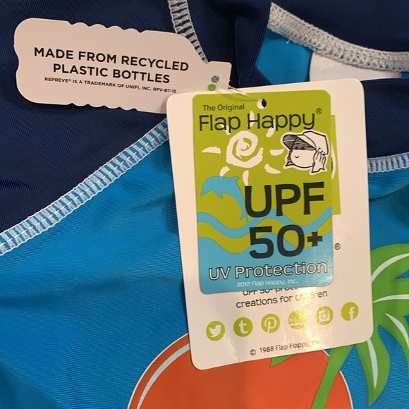 NWT Flap Happy UPF 50+ Rashguard, Navy & Aqua Turtle, Boys 6M - Picture 4 of 8